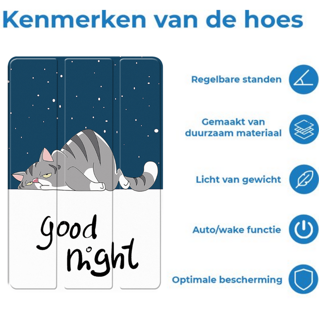 Case2go - Tablet hoes geschikt voor Samsung Galaxy Tab S11 (2025) - 11 Inch - Tri-Fold Book Case - Auto/Wake functie - Good Night
