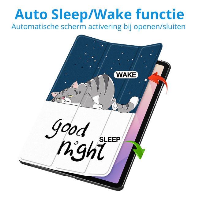 Case2go - Tablet hoes geschikt voor Samsung Galaxy Tab S11 (2025) - 11 Inch - Tri-Fold Book Case - Auto/Wake functie - Good Night