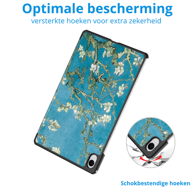 Case2go - Tablet hoes geschikt voor Samsung Galaxy Tab S11 (2025) - 11 Inch - Tri-Fold Book Case - Auto/Wake functie - Witte Bloesem