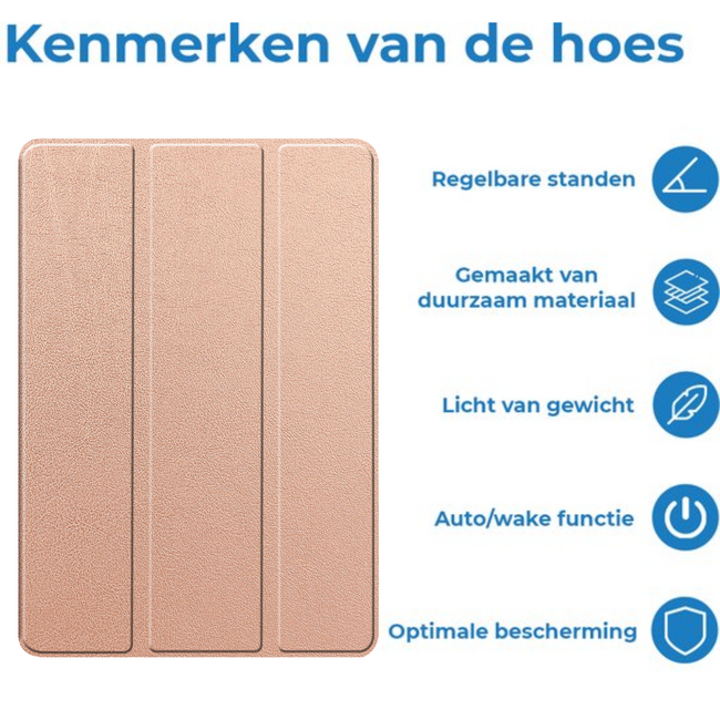 Case2go - Tablet hoes geschikt voor Samsung Galaxy Tab S11 (2025) - 11 Inch - Tri-fold hoes met Auto/Wake functie en Magnetische sluiting - TPU Cover Met Pencil Houder - Rose Goud