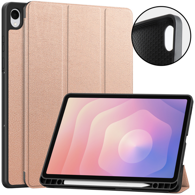 Case2go - Tablet hoes geschikt voor Samsung Galaxy Tab S11 (2025) - 11 Inch - Tri-fold hoes met Auto/Wake functie en Magnetische sluiting - TPU Cover Met Pencil Houder - Rose Goud
