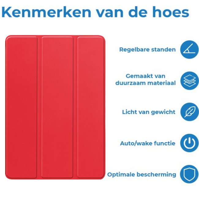 Case2go - Tablet hoes geschikt voor Samsung Galaxy Tab S11 (2025) - 11 Inch - Tri-fold hoes met Auto/Wake functie en Magnetische sluiting - TPU Cover Met Pencil Houder - Rood