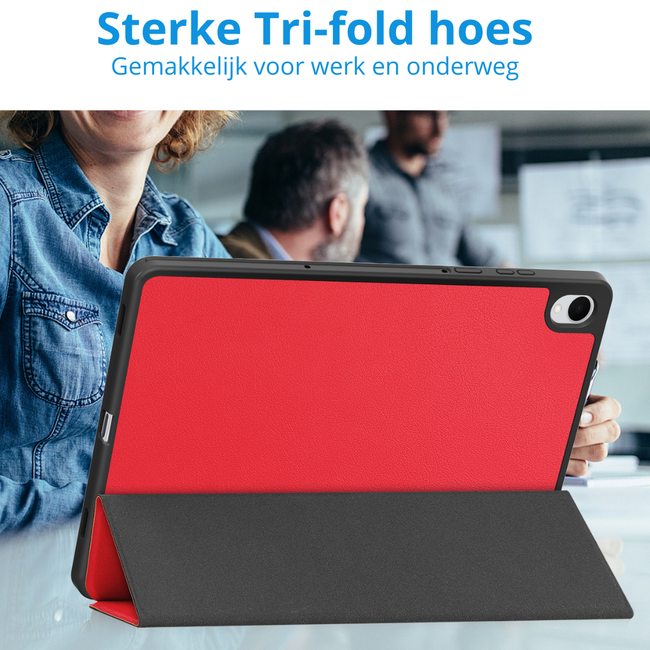 Case2go - Tablet hoes geschikt voor Samsung Galaxy Tab S11 (2025) - 11 Inch - Tri-fold hoes met Auto/Wake functie en Magnetische sluiting - TPU Cover Met Pencil Houder - Rood