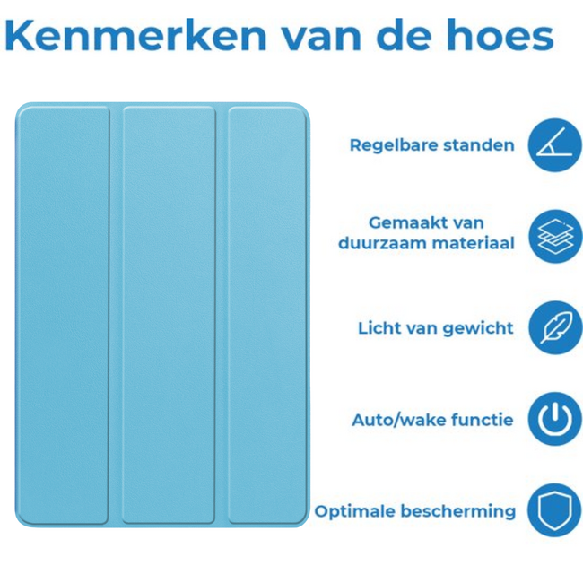 Case2go - Tablet hoes geschikt voor Samsung Galaxy Tab S11 (2025) - 11 Inch - Tri-fold hoes met Auto/Wake functie en Magnetische sluiting - TPU Cover Met Pencil Houder - Licht Blauw