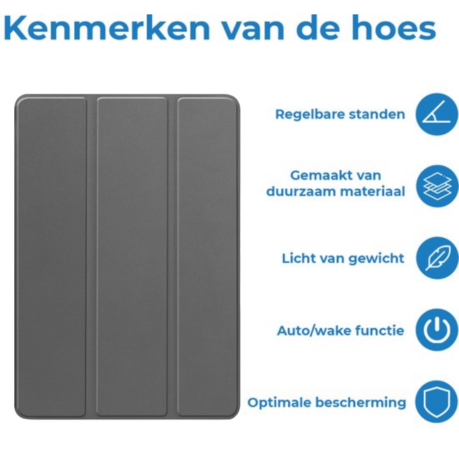 Case2go - Tablet hoes geschikt voor Samsung Galaxy Tab S11 (2025) - 11 Inch - Tri-fold hoes met Auto/Wake functie en Magnetische sluiting - TPU Cover Met Pencil Houder - Grijs