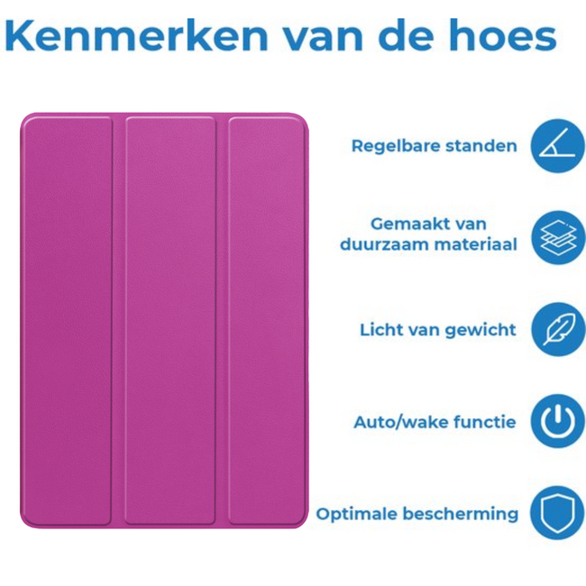 Case2go - Tablet hoes geschikt voor Samsung Galaxy Tab S11 (2025) - 11 Inch - Tri-fold hoes met Auto/Wake functie en Magnetische sluiting - TPU Cover Met Pencil Houder - Paars