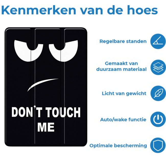 Case2go - Tablet hoes geschikt voor Samsung Galaxy Tab S11 (2025) - 11 Inch - Tri-fold hoes met Auto/Wake functie en Magnetische sluiting - TPU Cover Met Pencil Houder - Don't Touch Me