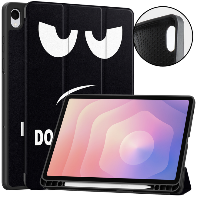 Case2go - Tablet hoes geschikt voor Samsung Galaxy Tab S11 (2025) - 11 Inch - Tri-fold hoes met Auto/Wake functie en Magnetische sluiting - TPU Cover Met Pencil Houder - Don't Touch Me