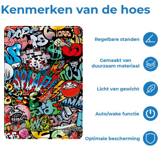 Case2go - Tablet hoes geschikt voor Samsung Galaxy Tab S11 (2025) - 11 Inch - Tri-fold hoes met Auto/Wake functie en Magnetische sluiting - TPU Cover Met Pencil Houder - Grafitti