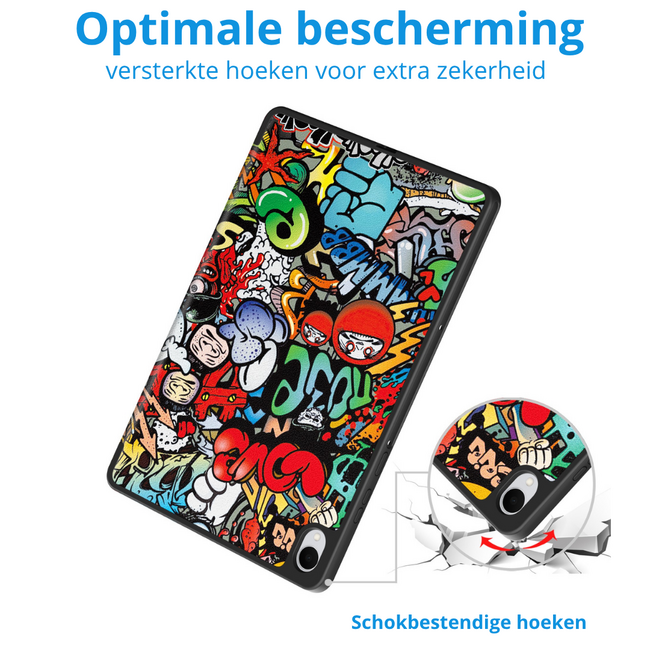Case2go - Tablet hoes geschikt voor Samsung Galaxy Tab S11 (2025) - 11 Inch - Tri-fold hoes met Auto/Wake functie en Magnetische sluiting - TPU Cover Met Pencil Houder - Grafitti