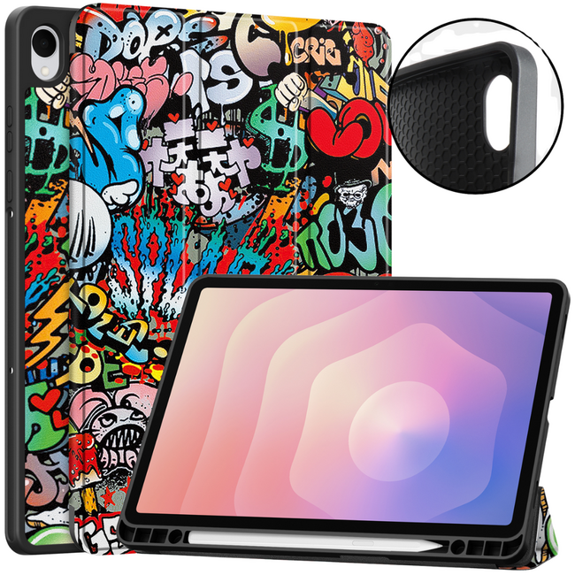 Case2go - Tablet hoes geschikt voor Samsung Galaxy Tab S11 (2025) - 11 Inch - Tri-fold hoes met Auto/Wake functie en Magnetische sluiting - TPU Cover Met Pencil Houder - Grafitti
