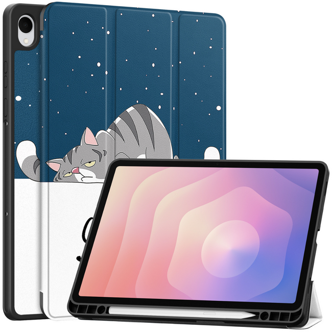 Case2go - Tablet hoes geschikt voor Samsung Galaxy Tab S11 (2025) - 11 Inch - Tri-fold hoes met Auto/Wake functie en Magnetische sluiting - TPU Cover Met Pencil Houder - Good Night