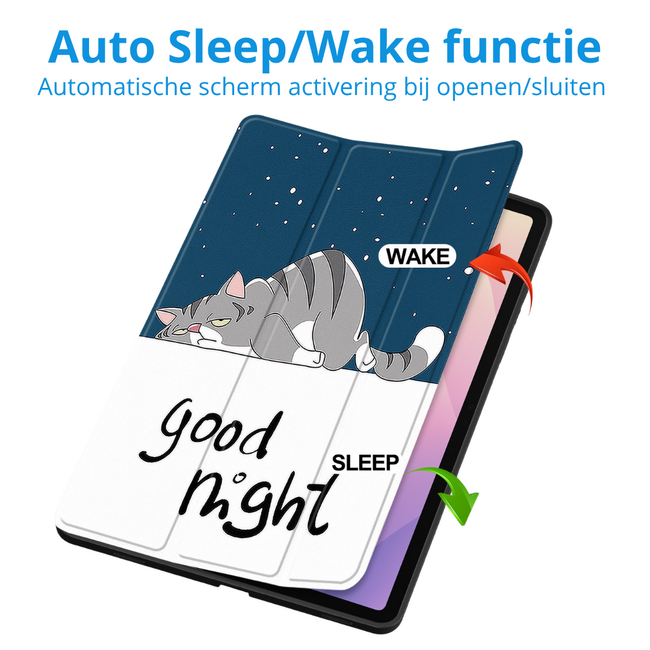 Case2go - Tablet hoes geschikt voor Samsung Galaxy Tab S11 (2025) - 11 Inch - Tri-fold hoes met Auto/Wake functie en Magnetische sluiting - TPU Cover Met Pencil Houder - Good Night