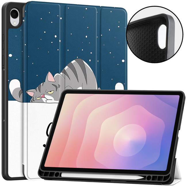 Case2go - Tablet hoes geschikt voor Samsung Galaxy Tab S11 (2025) - 11 Inch - Tri-fold hoes met Auto/Wake functie en Magnetische sluiting - TPU Cover Met Pencil Houder - Good Night