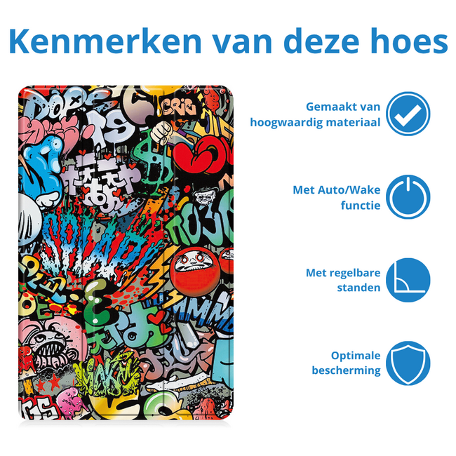Tablet hoes geschikt voor Samsung Galaxy Tab A11 Plus (2025) - 11 inch - Auto/Wake Functie - Magnetische sluiting - Tri-Fold - Graffiti