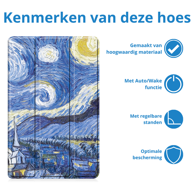 Tablet hoes geschikt voor Samsung Galaxy Tab A11 Plus (2025) - 11 inch - Auto/Wake Functie - Magnetische sluiting - Tri-Fold - Sterrenhemel