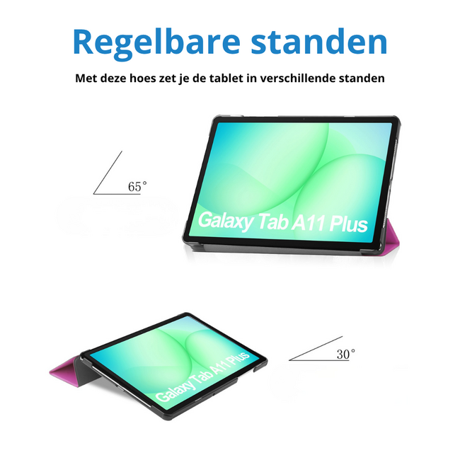 Tablet hoes geschikt voor Samsung Galaxy Tab A11 Plus (2025) - 11 inch - Auto/Wake Functie - Magnetische sluiting - Tri-Fold - Paars