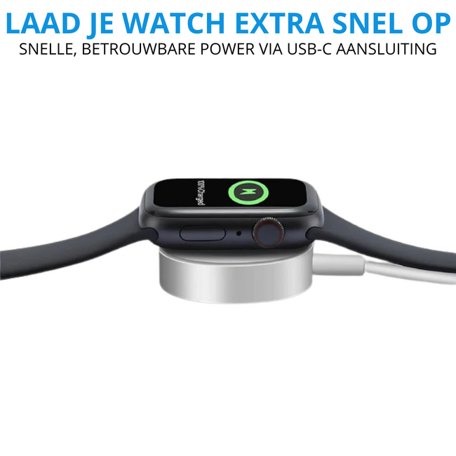 USB C Oplaadkabel geschikt voor Apple Watch Series 11 / 10 / 9 / 8  / 7 / SE 3 / SE 2 / SE / Ultra 3 / Ultra 2 / Ultra - 38mm / 40mm / 42mm / 44mm / 46mm / 49mm - 1 Meter - Wit