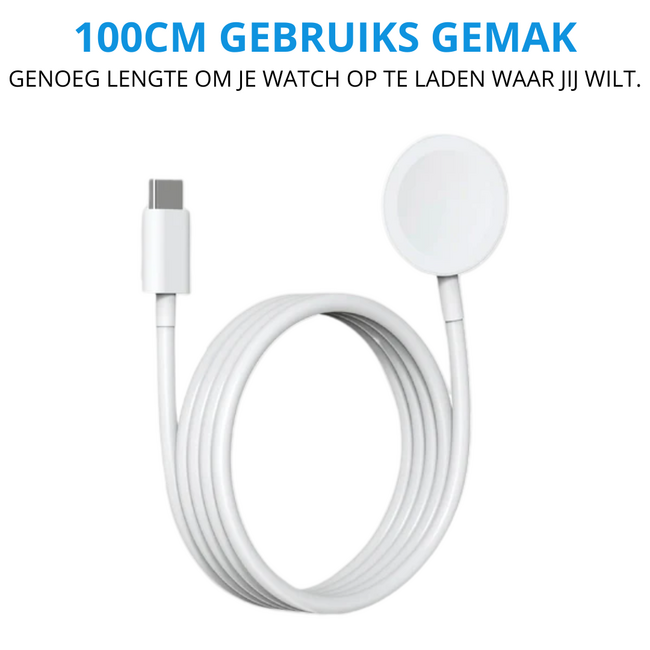 USB C Oplaadkabel geschikt voor Apple Watch Series 11 / 10 / 9 / 8  / 7 / SE 3 / SE 2 / SE / Ultra 3 / Ultra 2 / Ultra - 38mm / 40mm / 42mm / 44mm / 46mm / 49mm - 1 Meter - Wit
