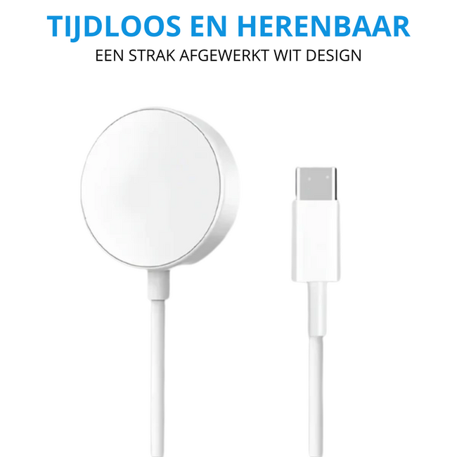 USB C Oplaadkabel geschikt voor Apple Watch Series 11 / 10 / 9 / 8  / 7 / SE 3 / SE 2 / SE / Ultra 3 / Ultra 2 / Ultra - 38mm / 40mm / 42mm / 44mm / 46mm / 49mm - 1 Meter - Wit
