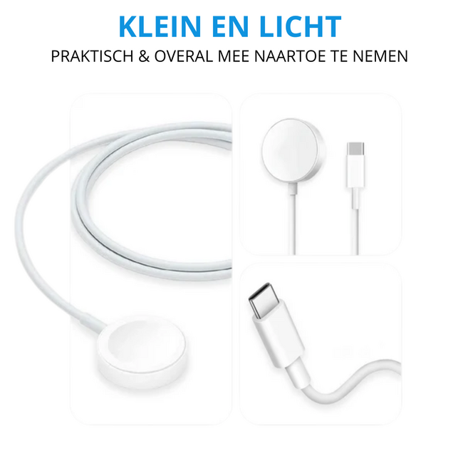 USB C Oplaadkabel geschikt voor Apple Watch Series 11 / 10 / 9 / 8  / 7 / SE 3 / SE 2 / SE / Ultra 3 / Ultra 2 / Ultra - 38mm / 40mm / 42mm / 44mm / 46mm / 49mm - 1 Meter - Wit