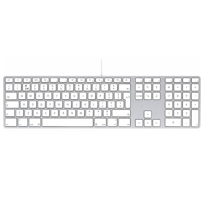 LMP Bedraad Aluminium Apple Toetsenbord met Numpad – QWERTY NL Indeling (ISO) – 110 Toetsen – Voor iMac, MacBook & Desktop – Dubbele USB Poorten – Zilver/Wit