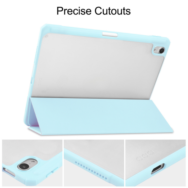 Case2go - Tablethoes geschikt voor Apple iPad Air 11 (2024) / Apple iPad Air 10.9 (2022) - Transparante Case - Tri-fold Back Cover - Licht Blauw