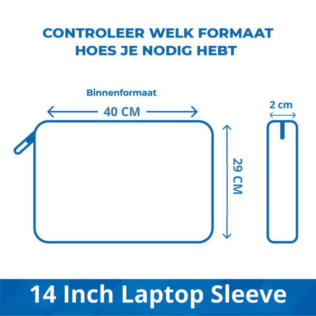 Case2go - Laptop Sleeve geschikt voor Macbook, Laptop en Chromebooks - Met extra vak - Met Handvat - Laptoptas - 14 Inch - Licht Grijs