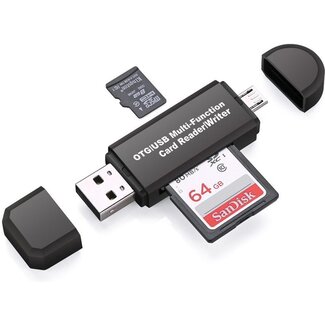 Case2go Femur 3-in-1 SD Kaartlezer USB voor Micro SD kaart - SD kaart - Geschikt voor Telefoon, PC en Tablet met Micro USB aansluiting