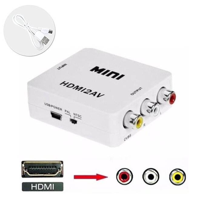 Case2go - HDMI (Randapparatuur) naar AV Adapter - naar Tulp aansluiting (Beeld) - RCA, 2x audio (L/R) - Wit