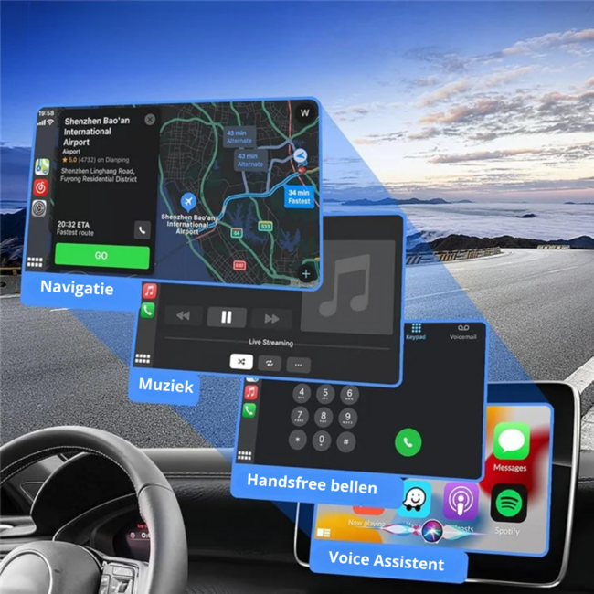 Case2go - Apple Carplay adapter - Android auto - Zwart