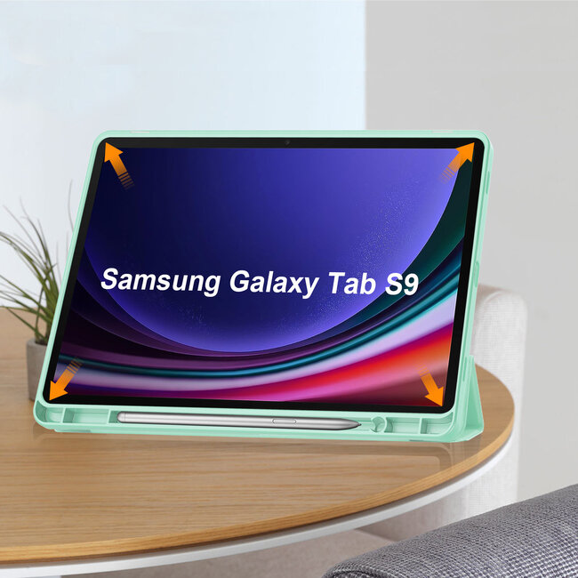 Case2go - Tablet hoes geschikt voor Samsung Galaxy Tab S9 (2023) - Auto Wake/Sleep functie - Tri-Fold Book Case met penhouder - Mint