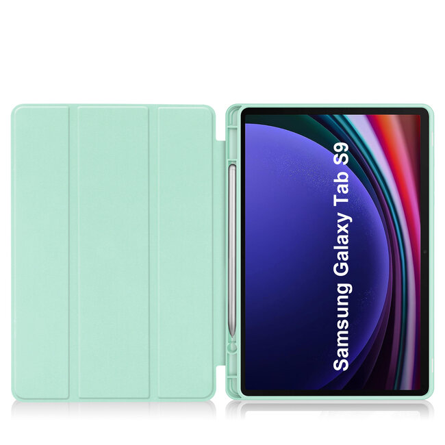Case2go - Tablet hoes geschikt voor Samsung Galaxy Tab S9 (2023) - Auto Wake/Sleep functie - Tri-Fold Book Case met penhouder - Mint