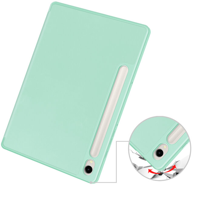 Case2go - Tablet hoes geschikt voor Samsung Galaxy Tab S9 (2023) - Auto Wake/Sleep functie - Tri-Fold Book Case met penhouder - Mint