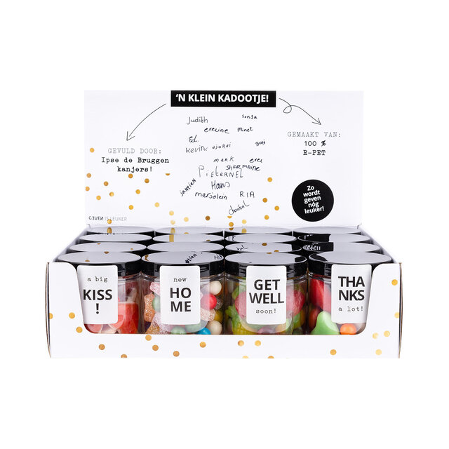 Snoep Mix tray - A big kiss - New home - Get well - Thanks a lot - per 16 Snoep Mix tray - A big kiss - New home - Get well - Thanks a lot - per 16