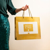 Giftbag groot - MERRY CHRISTMAS - goud  - mt 40 x 12 x 36 per 12