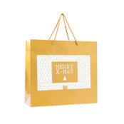 Giftbag groot - MERRY CHRISTMAS - goud  - mt 40 x 12 x 36 per 12
