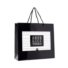 Giftbag groot - GEFELICITEERD- zwart - mt 40 x 12 x 36 per 12