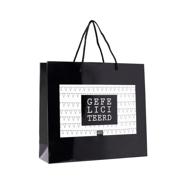 Giftbag groot - GEFELICITEERD- zwart - mt 40 x 12 x 36 per 12