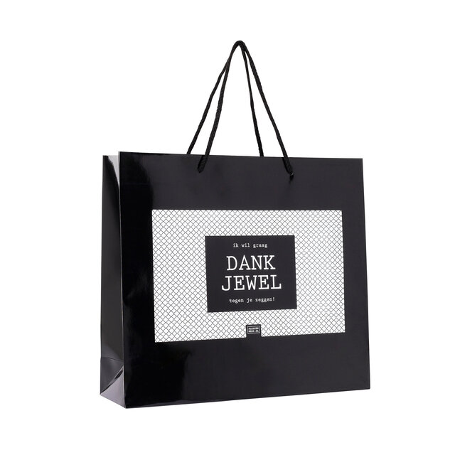 Giftbag groot - ik wil graag DANKJEWEL tegen je zeggen/zwart  -  mt 40 x 12 x 36 per 12 Giftbag groot - ik wil graag DANKJEWEL tegen je zeggen/zwart  -  mt 40 x 12 x 36 per 12