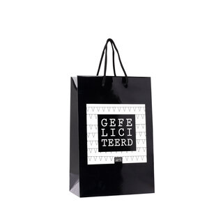 Giftbag klein - GEFELICITEERD - zwart - mt 24 x 12 x 36 per 12