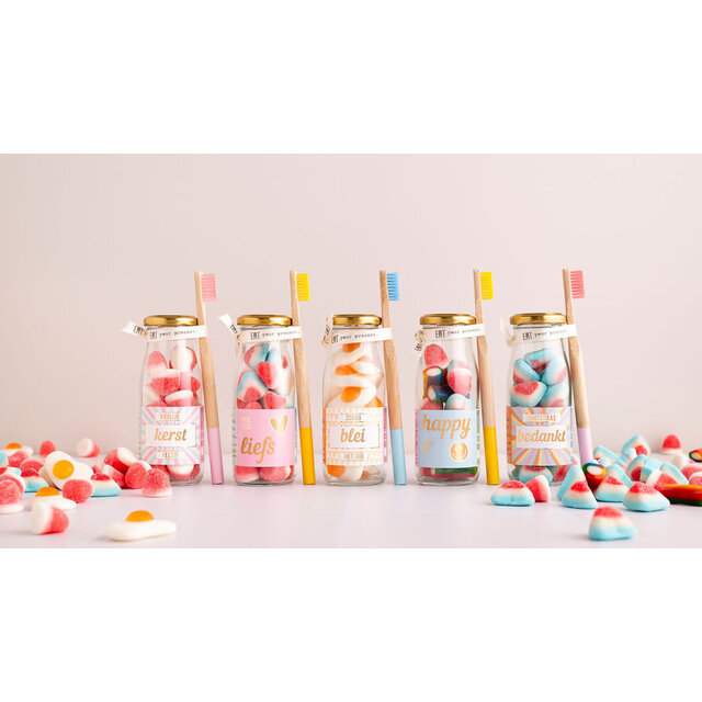 Snoepflesje 250 ml - Blei met jou - met tandenborstel - per 6 Snoepflesje 250 ml - Blei met jou - met tandenborstel - per 6
