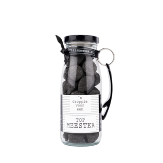 Dropflesje 250 ml ‘n Droppie voor een topmeester! met flessen opener- per 6