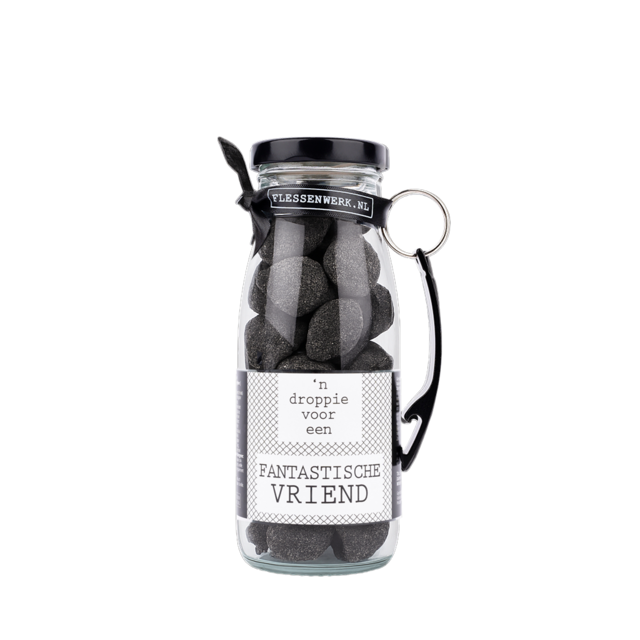 Dropflesje 250 ml ‘n Droppie voor een fantastische vriend! met flessen opener- per 6