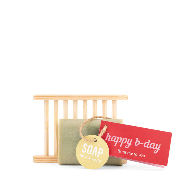 Soapbar met zeepbakje  - Happy B-day - per 6