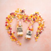 Gefeliciteerd snoepjes - Fles met vilt hartje - per 6