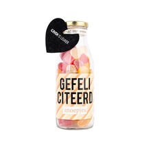Gefeliciteerd snoepjes - Fles met vilt hartje - per 6