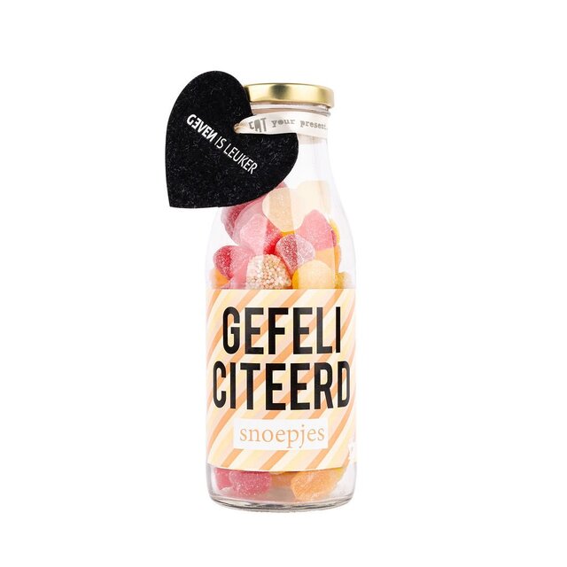 Gefeliciteerd snoepjes - Fles met vilt hartje - per 6