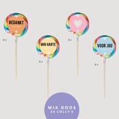 Regenboog lolly - mix doos Hartje/Van harte/Voor jou/Bedankt - per 24