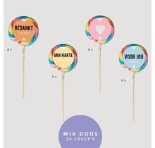 Regenboog lolly - mix doos Hartje/Van harte/Voor jou/Bedankt - per 24